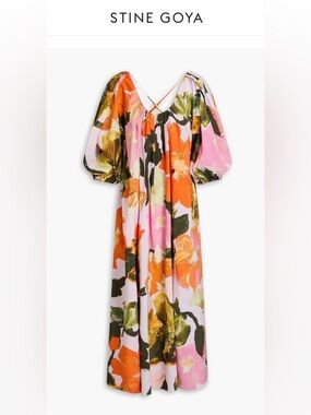 NWT! STINE GOYA - Pink, Orange & Green Floral, Puff Sleeve Dress - Size M